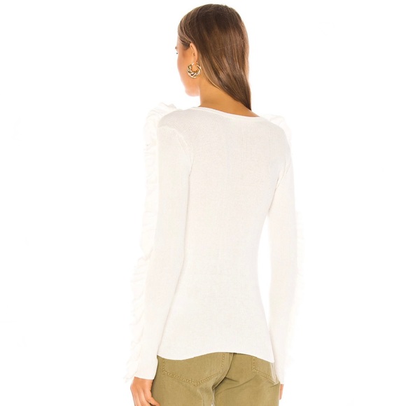 SEE BY CHLOE REVOLVE WHITE RUFFLE LONG SLEEVE KNIT SWEATER - Picture 5 of 9